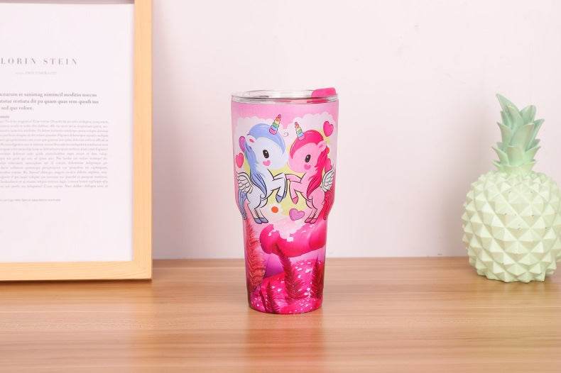 30oz Cup 304 Stainless Steel Large Ice Cup Water Cup Cartoon Thermal Mug Ice Preservation - Mubimart