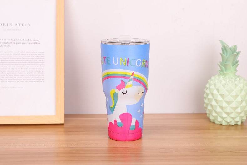30oz Cup 304 Stainless Steel Large Ice Cup Water Cup Cartoon Thermal Mug Ice Preservation - Mubimart