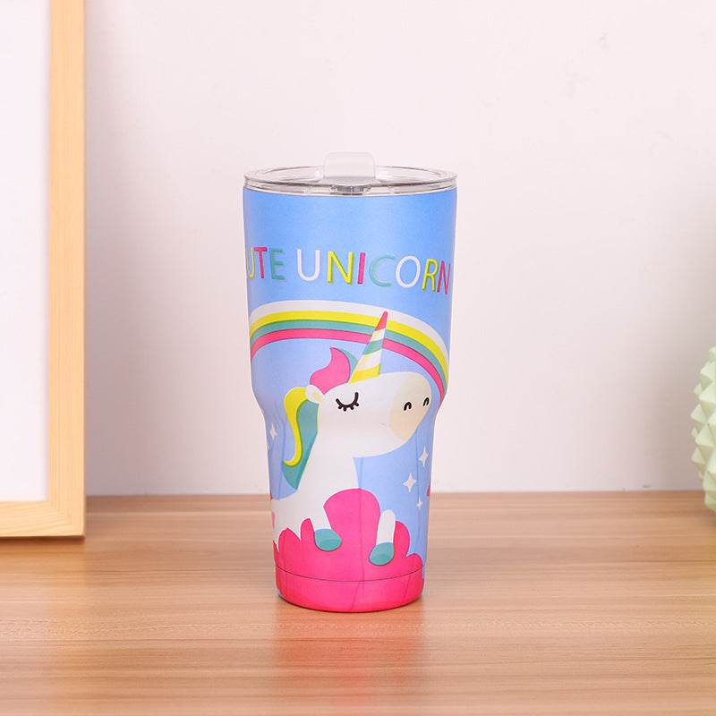 30oz Cup 304 Stainless Steel Large Ice Cup Water Cup Cartoon Thermal Mug Ice Preservation - Mubimart