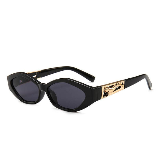 Angular Cat-eye Sunglasses, Modern Retro Temples In The Shape Of A Jumping Cheetah - Mubimart