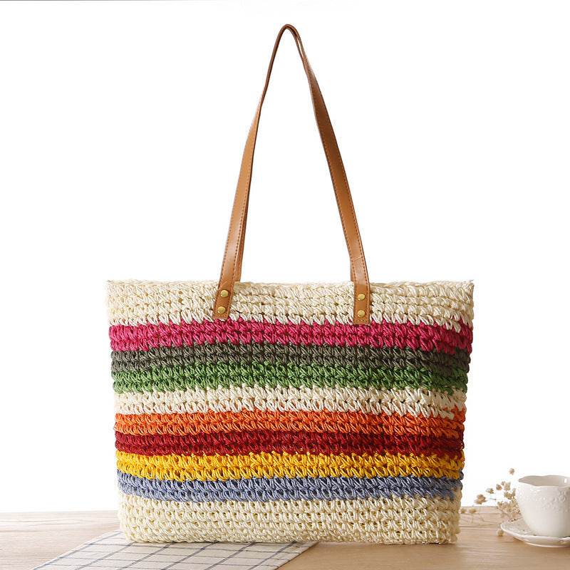 Round Straw Bags Women Summer Rattan Bag Handmade Woven Beach Cross Body Bag - Mubimart