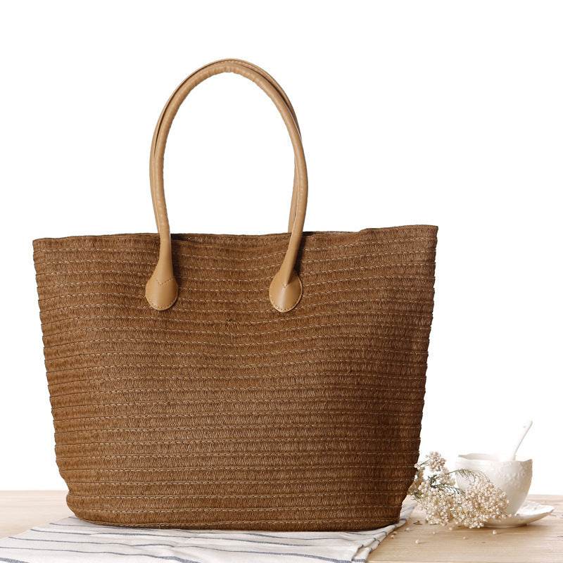 Round Straw Bags Women Summer Rattan Bag Handmade Woven Beach Cross Body Bag - Mubimart