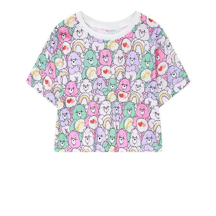 Women T Shirt Colorful Bears Crop Top Cartoon Loose Summer T-Shirt Cotton Kawaii Tshirt Summer Short Tee Letter Tops - Mubimart