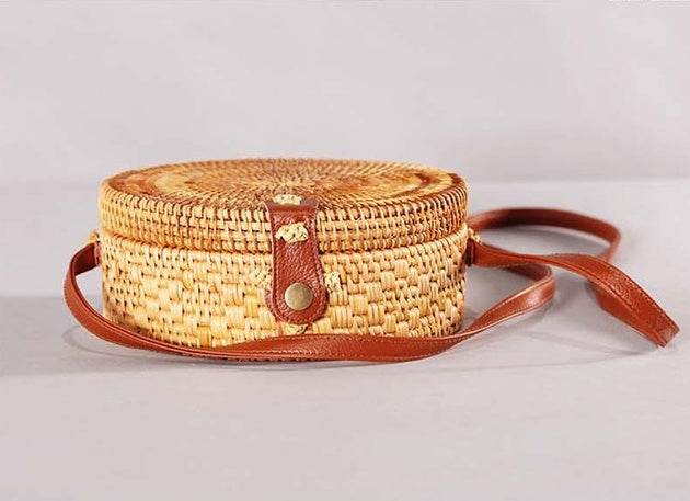 INS CHIC Handmade Crossbody bags Bohemian Straw Bags for Women Little Circle Beach Handbags Summer Vintage Rattan Bag - Mubimart