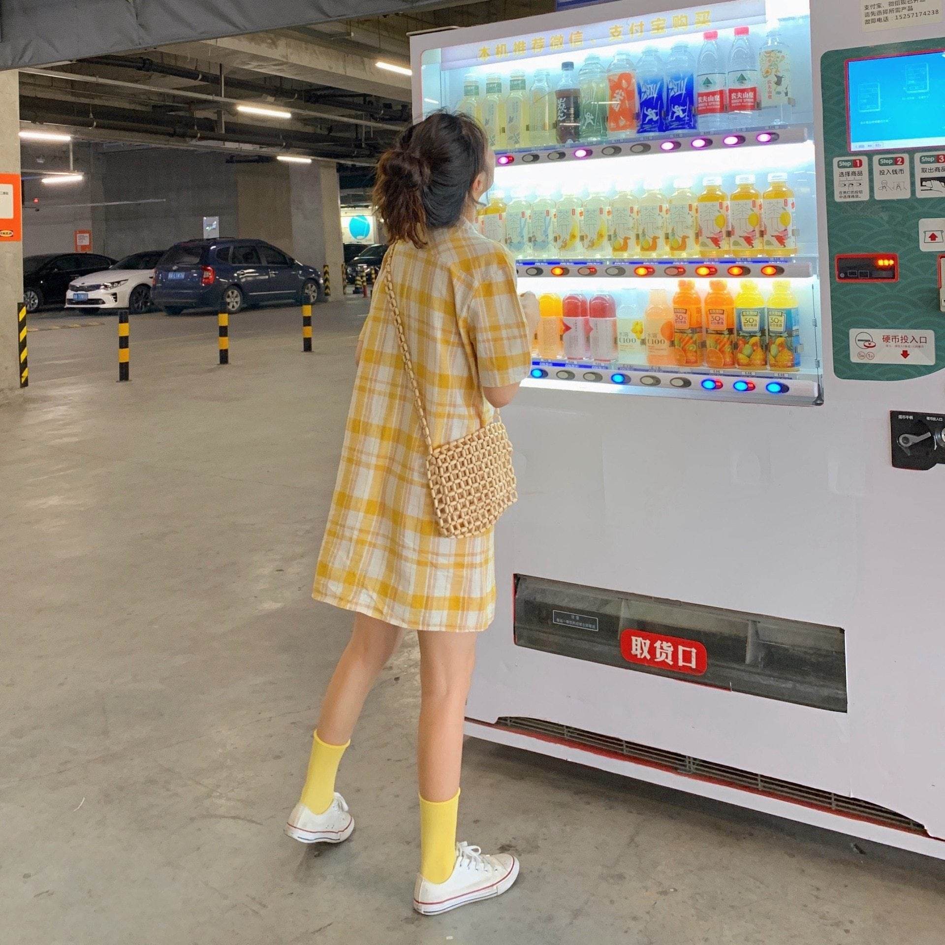 Retro Plaid Shirt Dress - Mubimart