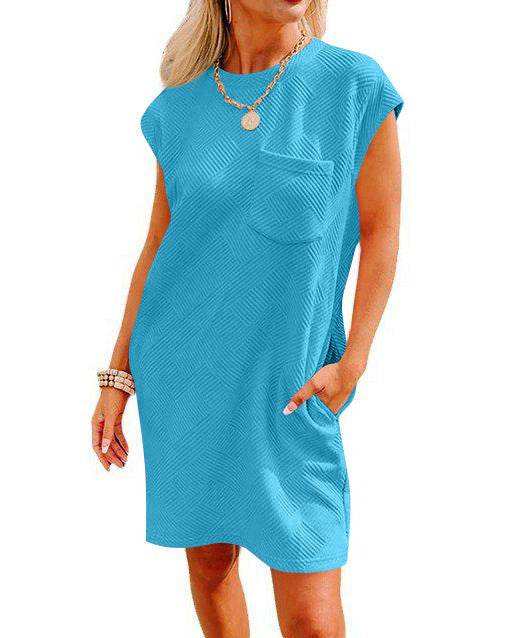 Summer Round-neck Short-sleeve Dress With Pockets Fashion Casual Loose Sports Dresses For Women Clothing - Mubimart