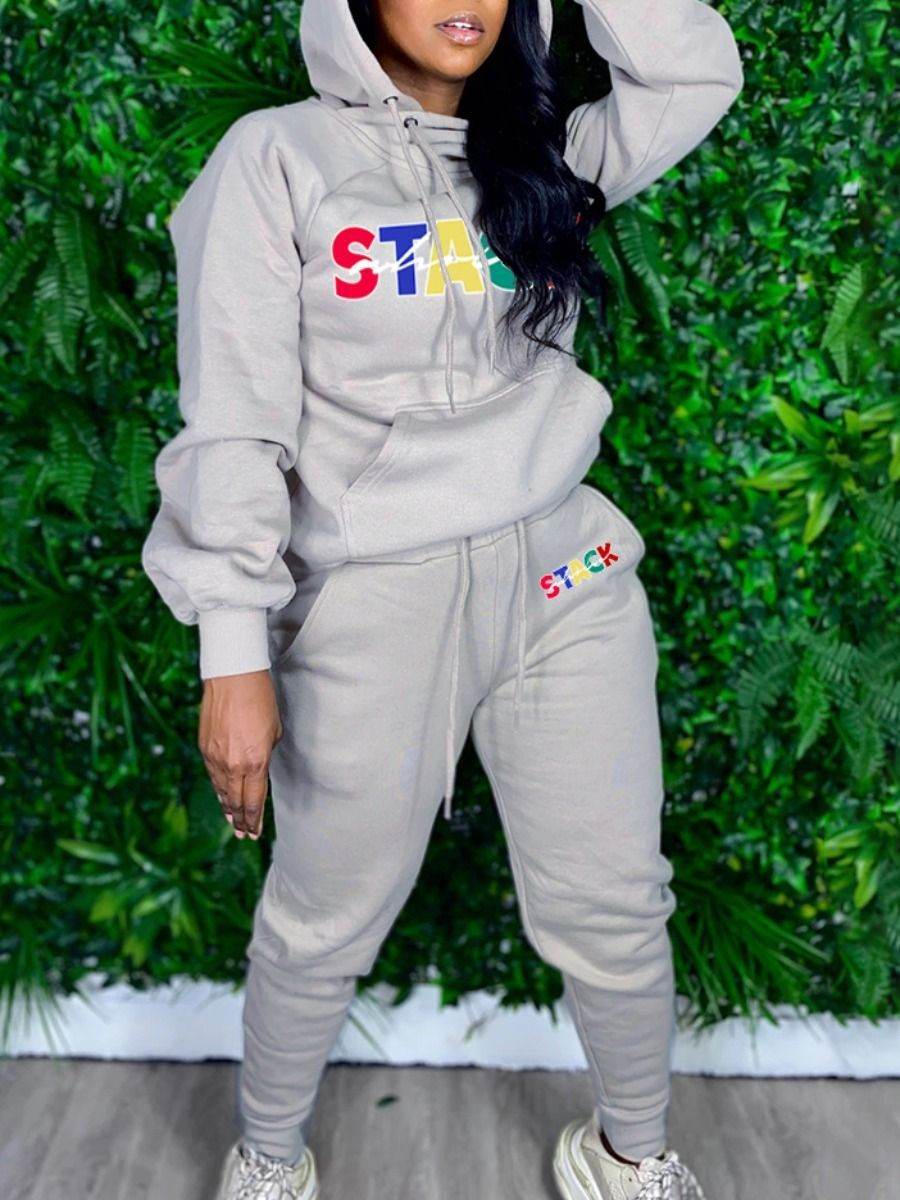 Printed Plus Velvet Sweatshirt Plus Size Sports Suit - Mubimart