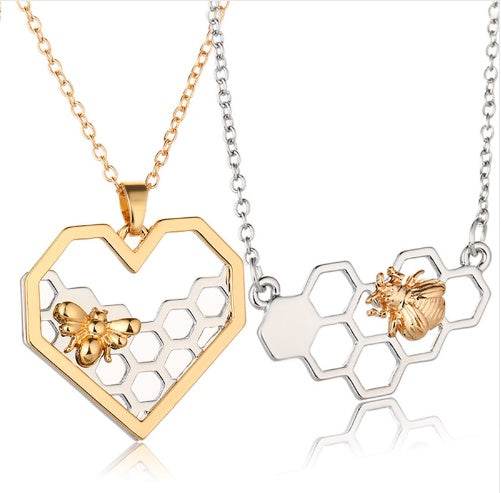 X & P Charm Fashion Silver necklaces for Women Girl Heart Honeycomb Bee pendant choker necklace Gift Prom Party Animal - Mubimart