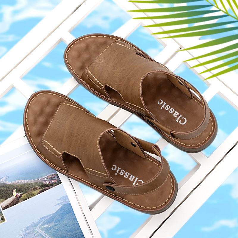 Men's leather sandals sandals men's casual beach shoes - Mubimart
