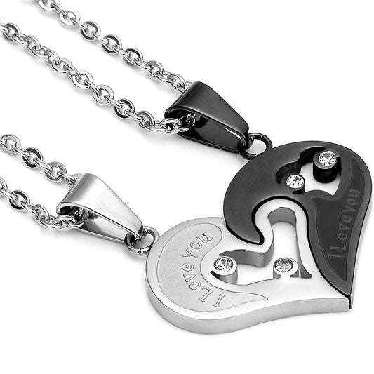 Heart-to-heart Couple Necklace With Diamonds Love Creative