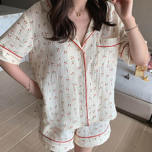 Fashion Short Sleeved Pajama Set - Mubimart