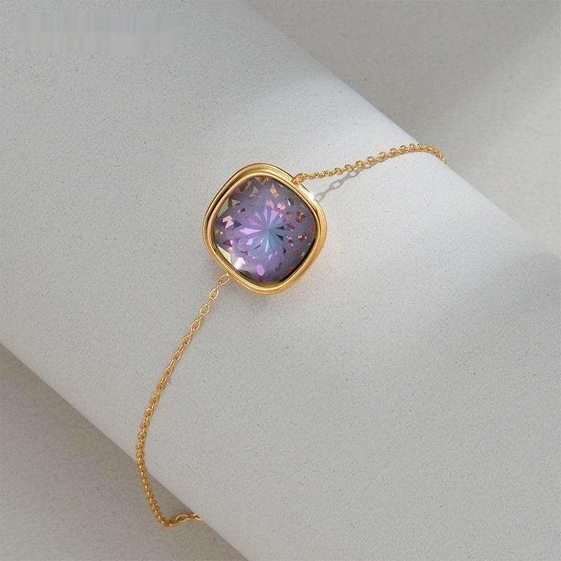 Female Stainless Steel Colored Gemstone Bracelet - Mubimart