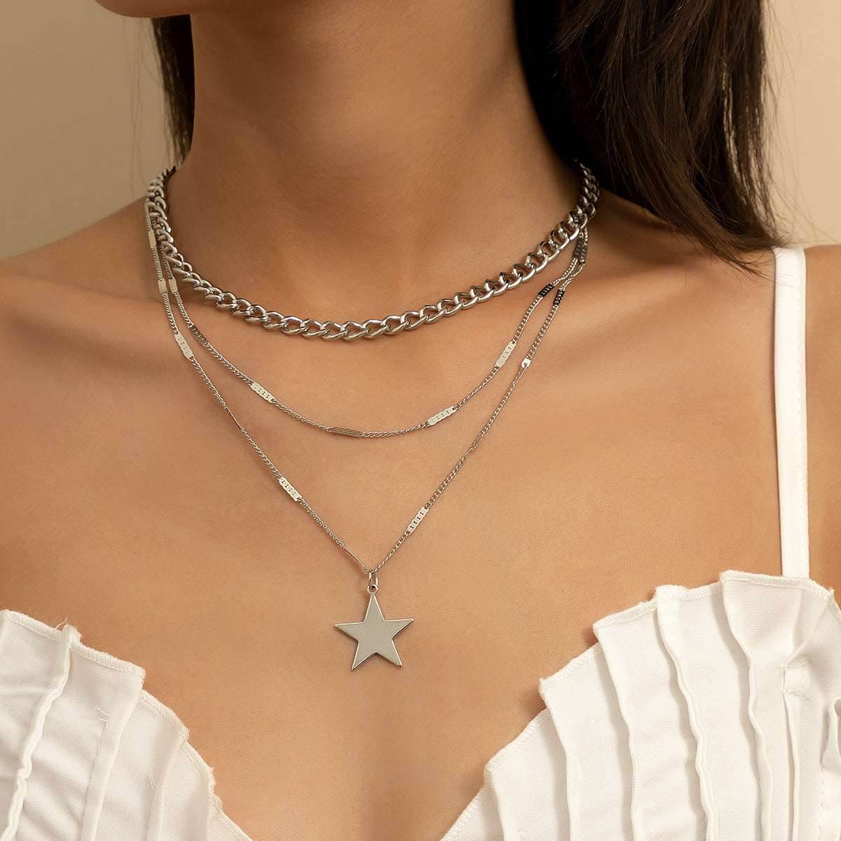 Simple Metal Chain Combination Necklace Women - Mubimart