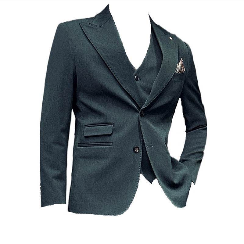 High-end Wedding Bridegroom Suit Suit Closure Collar Suit Three-piece Suit Men Caramel - Mubimart
