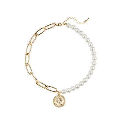 Luxury Design Imitation Pearls Choker Necklace Female Cross Pendant Necklaces for Women Gold Color Fashion Coin Jewelry - Mubimart