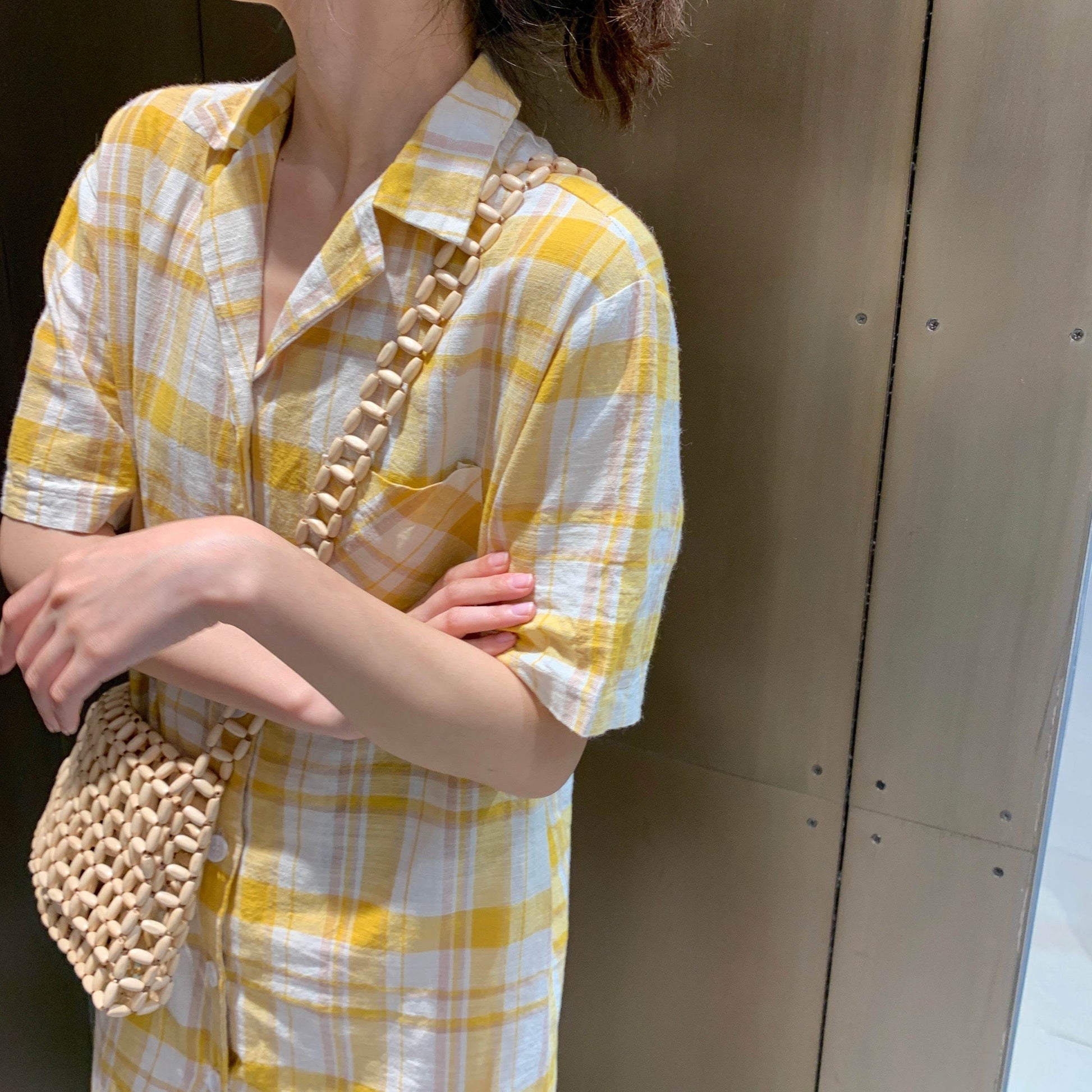 Retro Plaid Shirt Dress - Mubimart