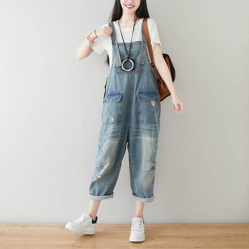 Women's Plus Size Retro Denim Harem Jumpsuit - Mubimart