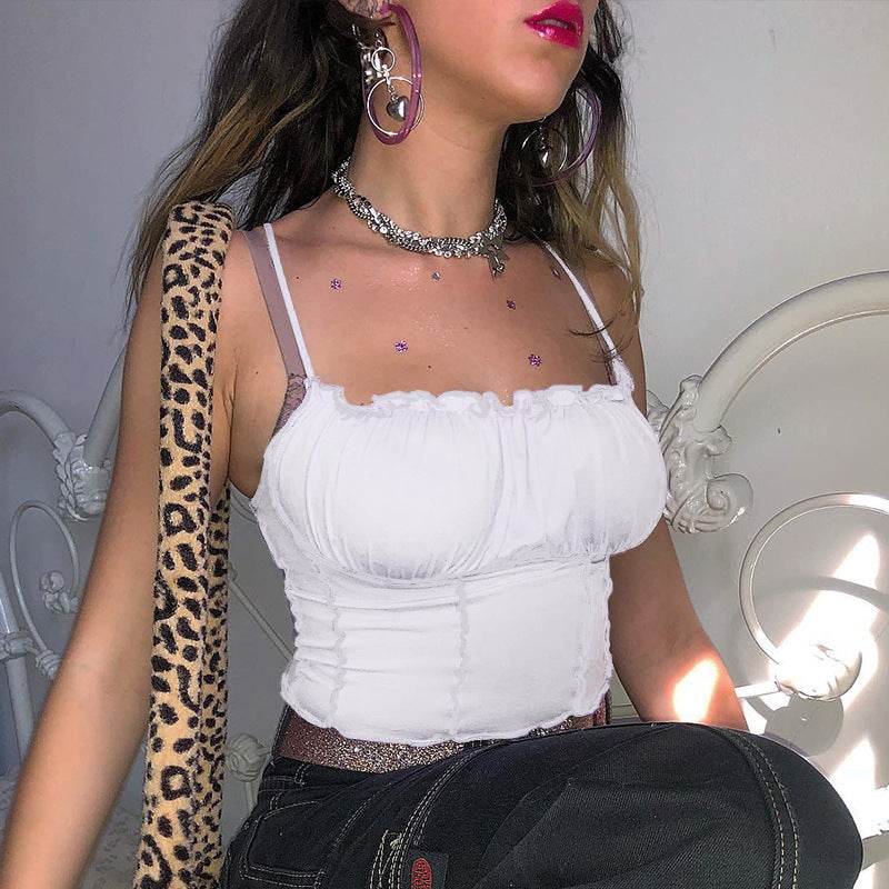 Contrast color sexy camisole top - Mubimart