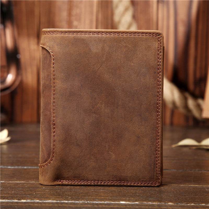 Men's Genuine Leather Retro Vertical Wallet - Mubimart
