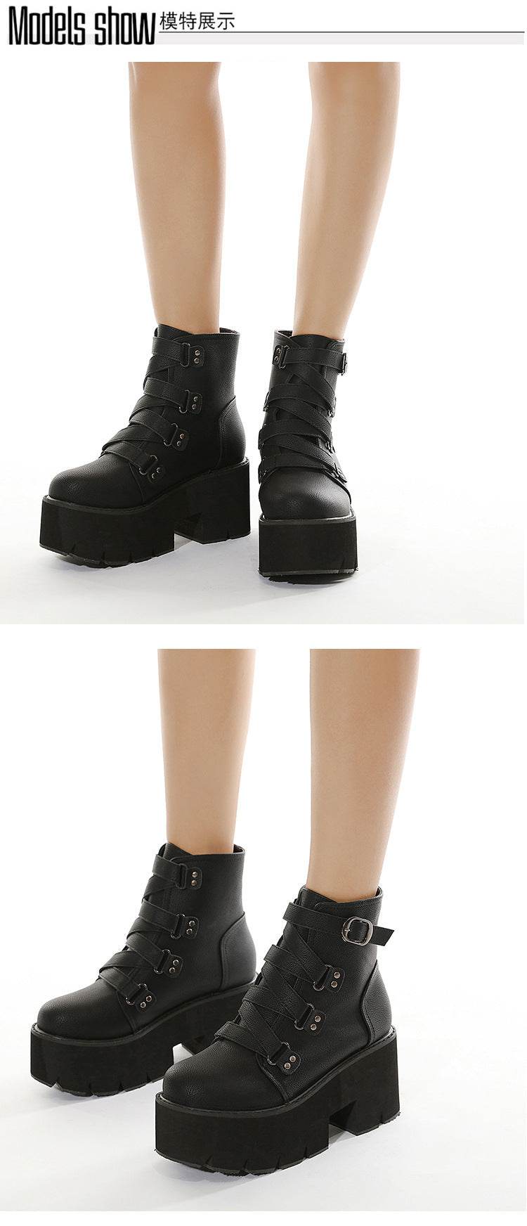 Women's Boots Amazon Thick Bottom Hot Chunky Heel High Heel Booties - Mubimart