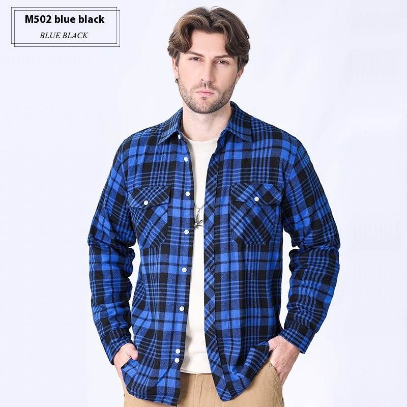 Vintage Flannel Men's Long Sleeve Brushed Plaid Shirt Coat - Mubimart
