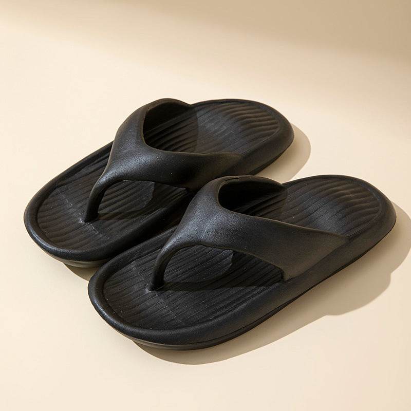 Solid Color Striped Texture Flip-Flops Slippers For Women Men Non-slip Wear-resistant House Shoes Summer Outdoor Beach Shoes Couple - Mubimart