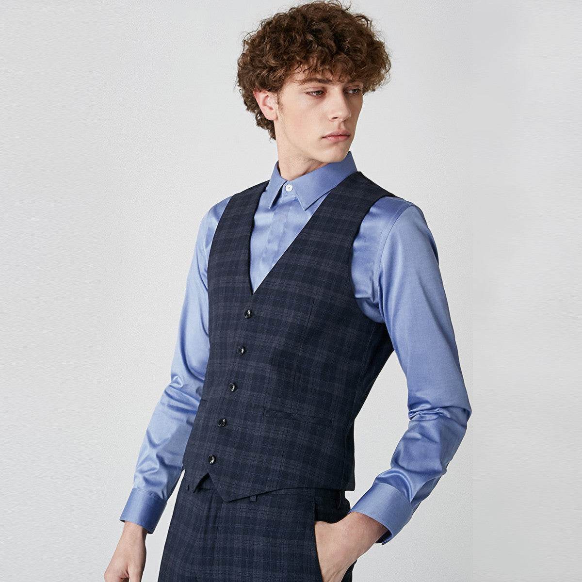 Men's dark check suit vest - Mubimart