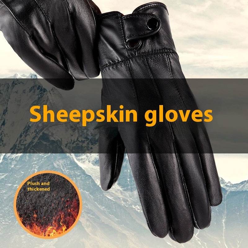 Genuine Leather Gloves For Men And Women Autumn And Winter Fleece-lined Thickened - Mubimart