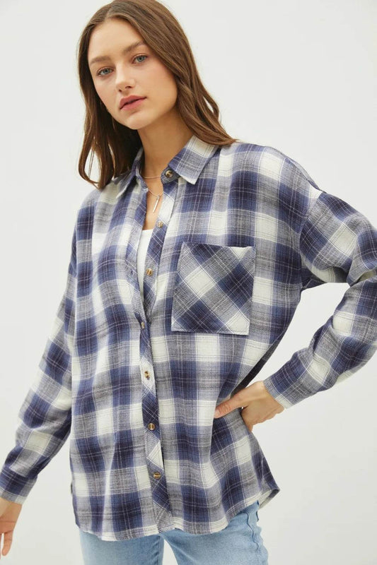 Be Cool Plaid Flannel Button Down Shirt With Chest Pocket - Mubimart