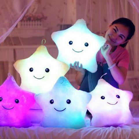 34CM Unique Toy Luminous Pillow Vivid Star Design LED Light Colorful Cushion Stars Plush Pillow Toys Gift For Kids Children Girl - Mubimart