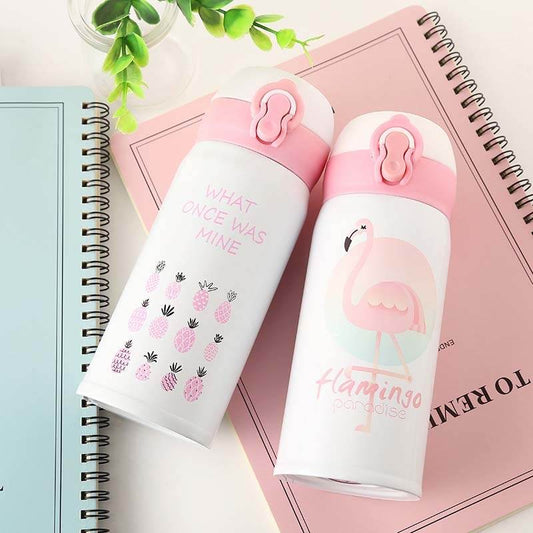 350ML 500ML Thermocup Bouncing Cover Bottle Vacuum Flask Flamingo Pattern Mug Travel Cup Stainless Steel - Mubimart
