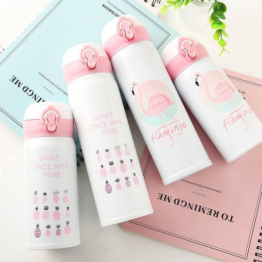 350ML 500ML Thermocup Bouncing Cover Bottle Vacuum Flask Flamingo Pattern Mug Travel Cup Stainless Steel - Mubimart