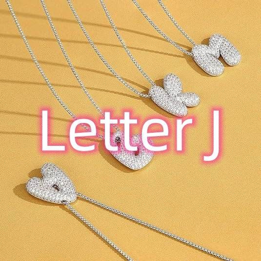 Brass Zircon Balloon English Letter Necklace - Mubimart