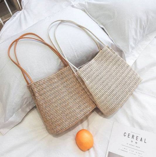 Bag straw woven fashion women shoulder tote handmade bag summer leisure ladies knitting handbag Feminine beach bags bolsos mujer - Mubimart