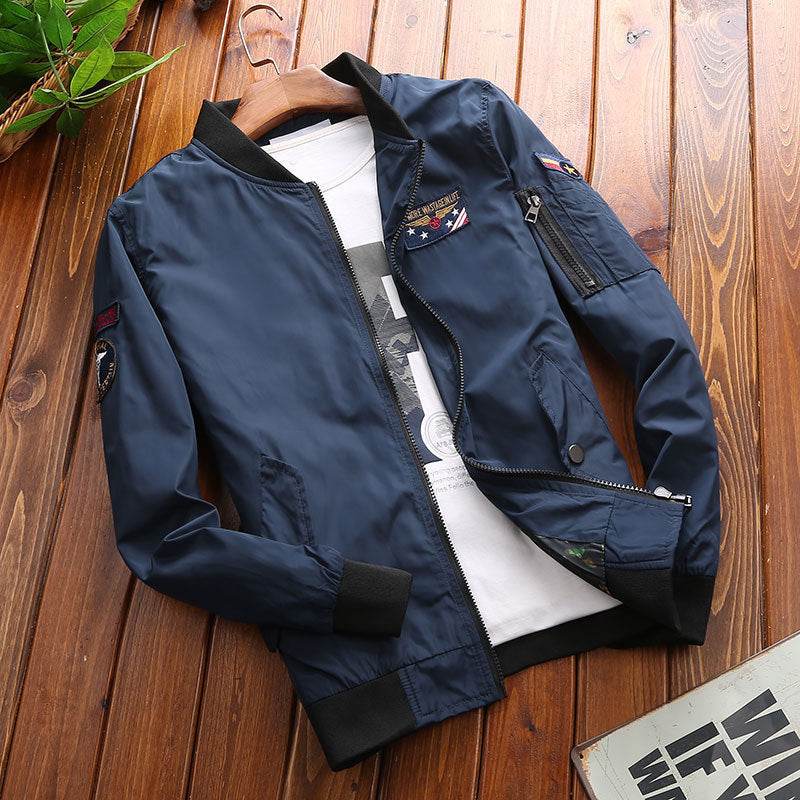 Men's loose baseball uniform bomber jacket - Mubimart