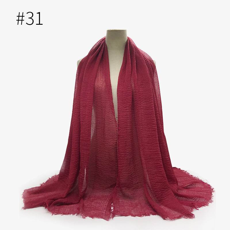 Bubble plain Scarf / cotton scarf fringes women soft solid hijab popular muffler shawls big Pashmina wrap hijab - Mubimart