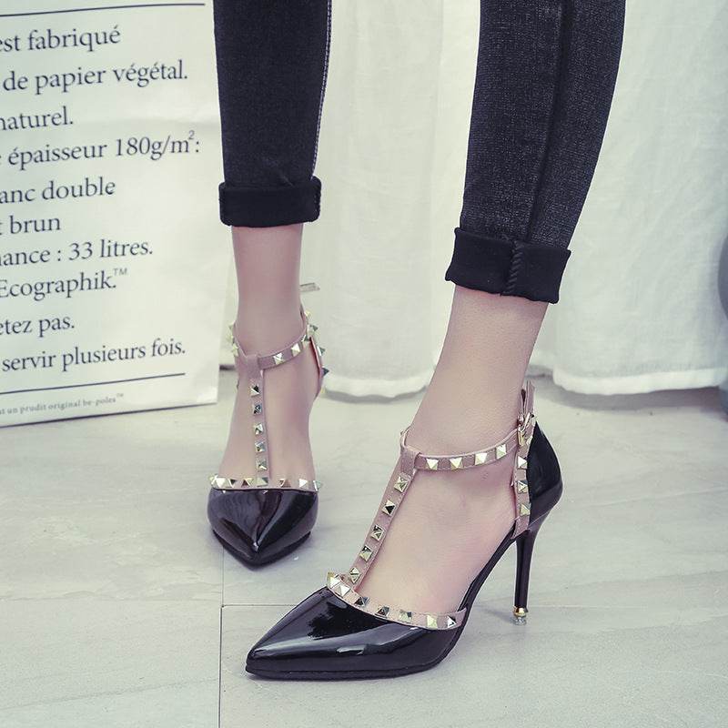 Studded pointed high heels - Mubimart