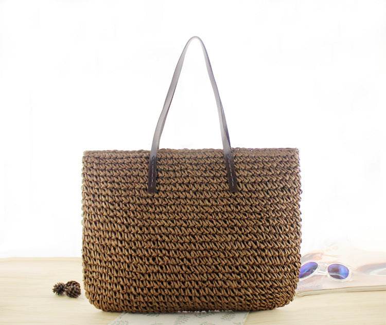 Round Straw Bags Women Summer Rattan Bag Handmade Woven Beach Cross Body Bag - Mubimart