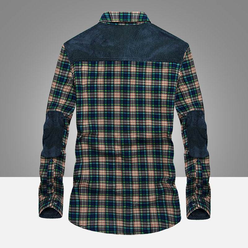 Shirt Men Military Plaid Dress 100 Cotton - Mubimart