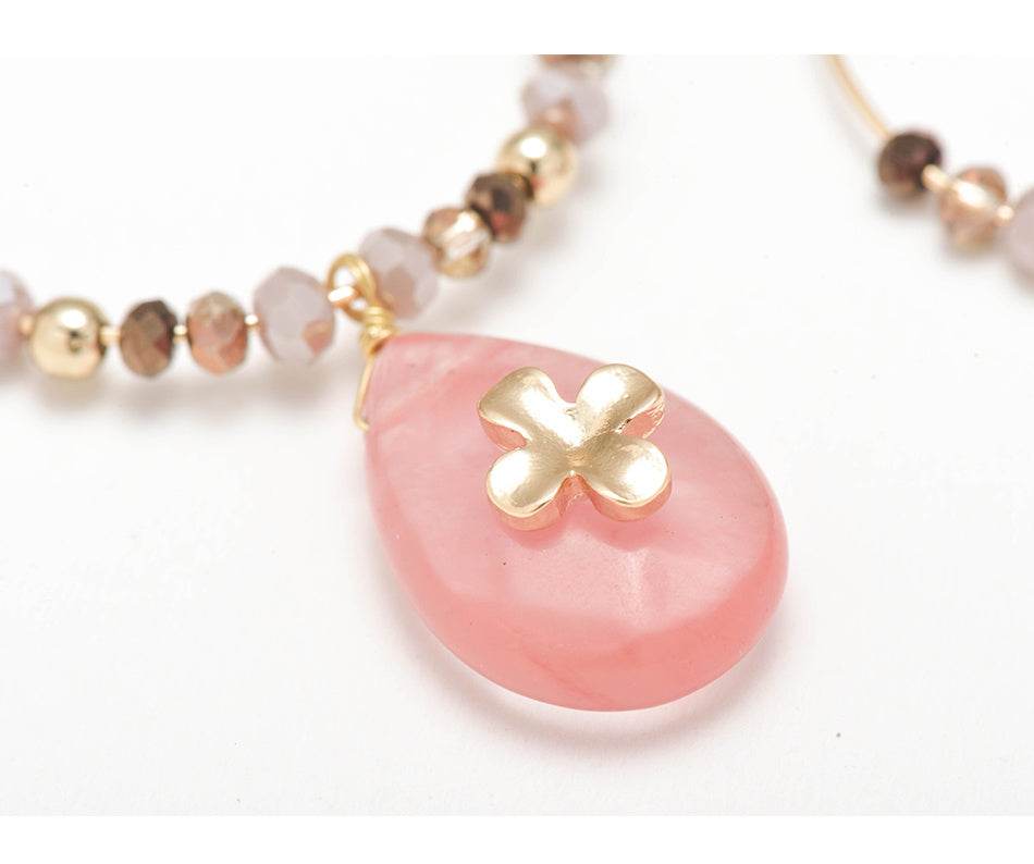 Women Fashion Natural Stone Hoop Earrings With Pink Waterdrop Stone - Mubimart