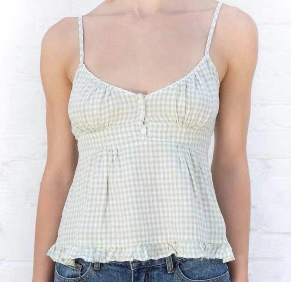 Women's Temperament Fashion Plaid Camisole Top - Mubimart