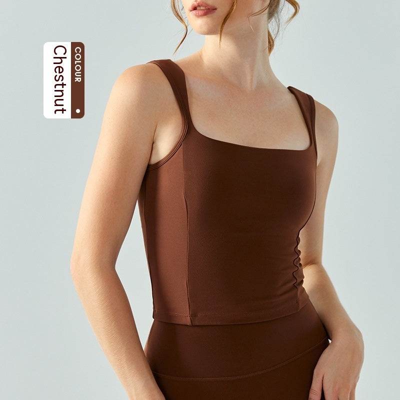 Yoga Vest With Chest Pad Sports Workout Sleeveless Top - Mubimart