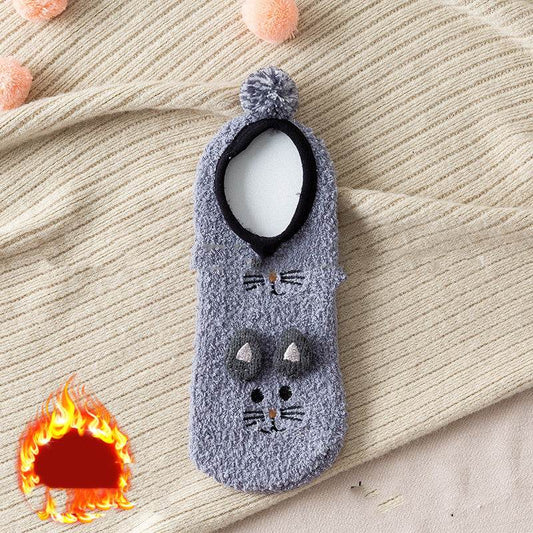 Half-sided Fleece Boat Socks Month Shoes And Socks Embroidery Dot Glue - Mubimart