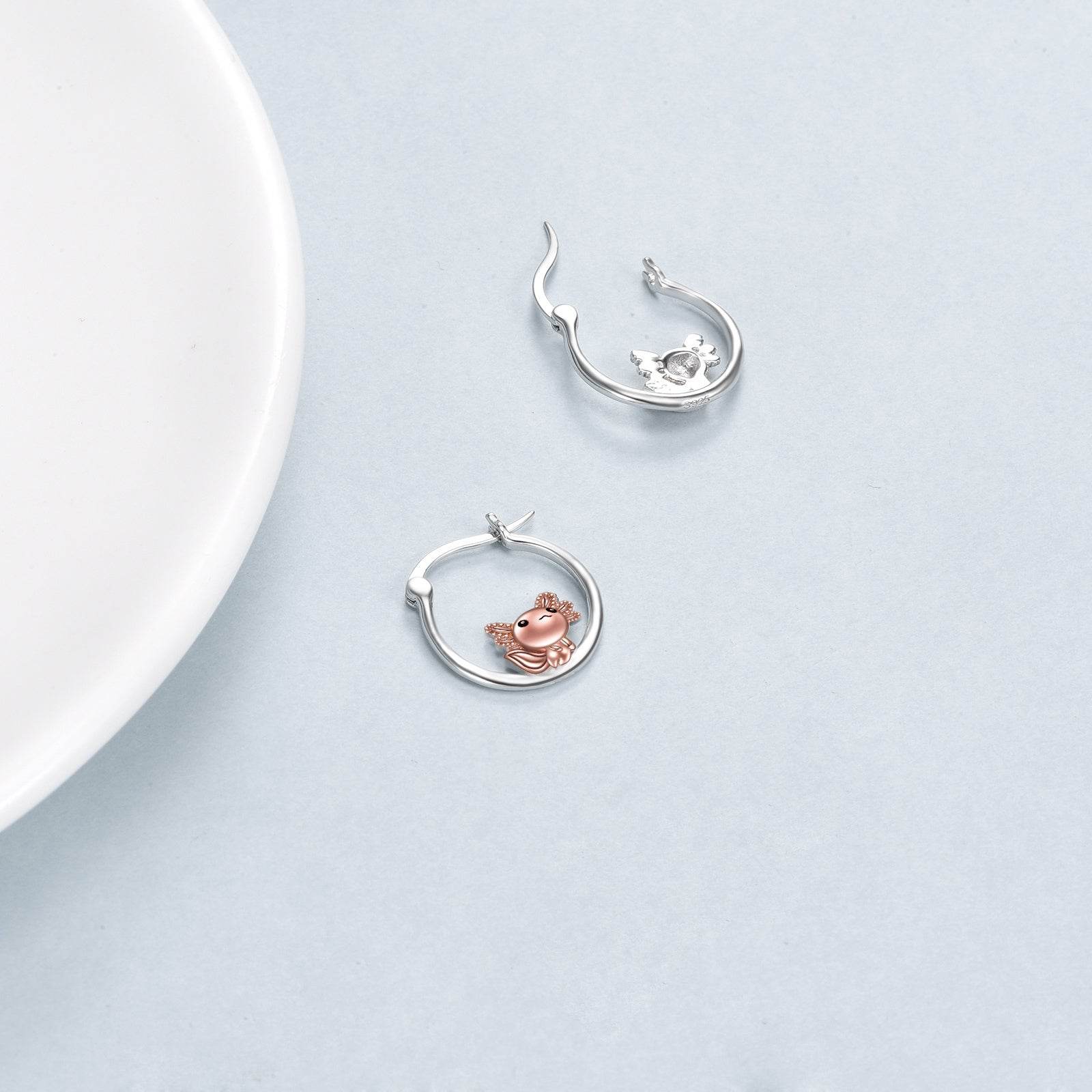 Axolotl Hoop Earrings for Women 925 Sterling Silver Axolotl Jewelry - Mubimart