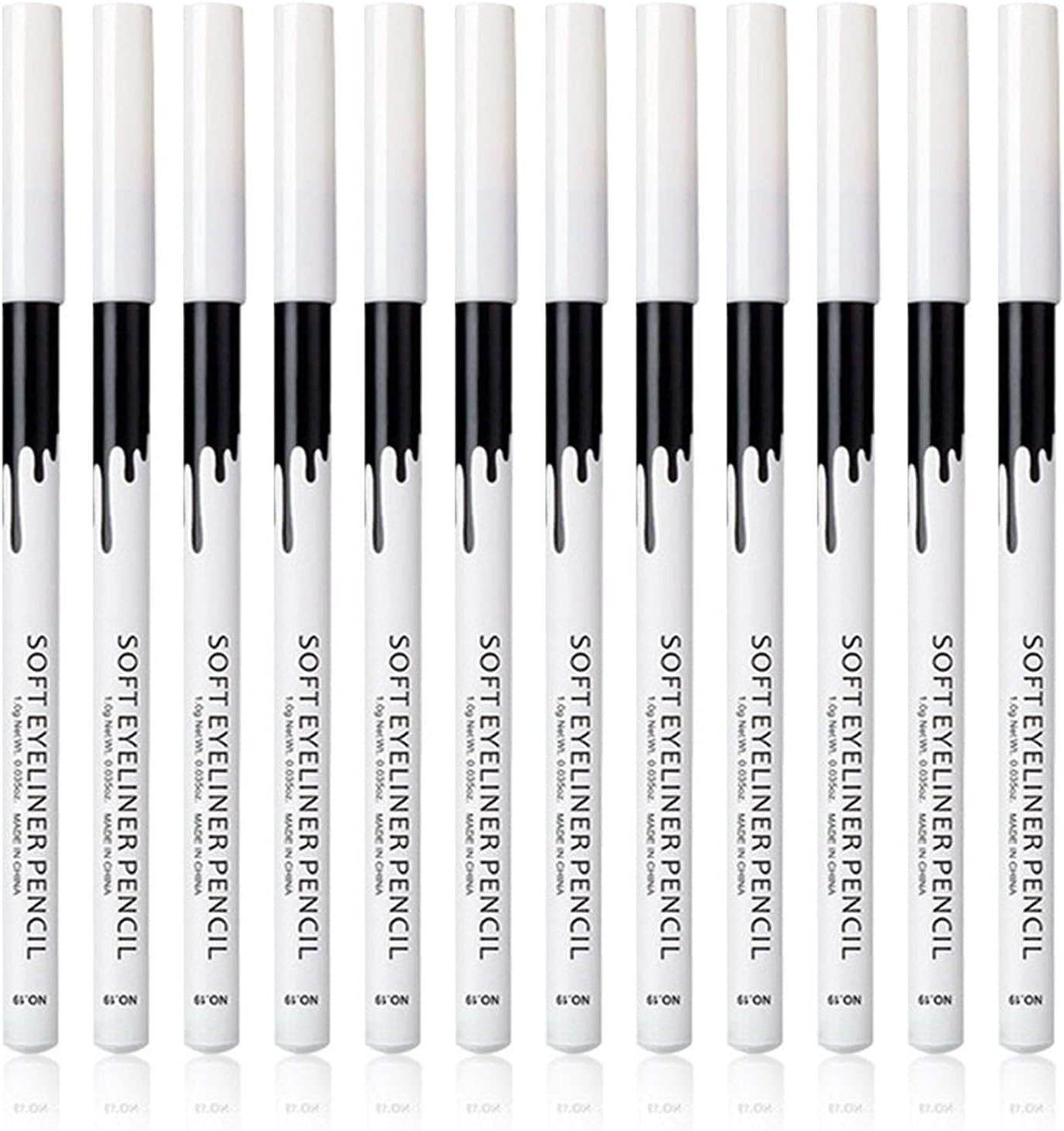 12 Piece White And Black Eyeliner Pencil Set For Eyebrows, Eyeshadow And Lips. Includes Sharpener. Waterproof , Long-lasting - Mubimart