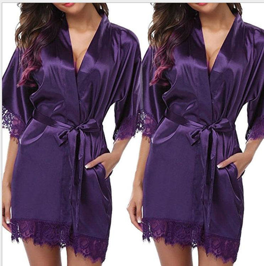 Sexy Faux Ice Silk Plus Size Nightgown - Mubimart