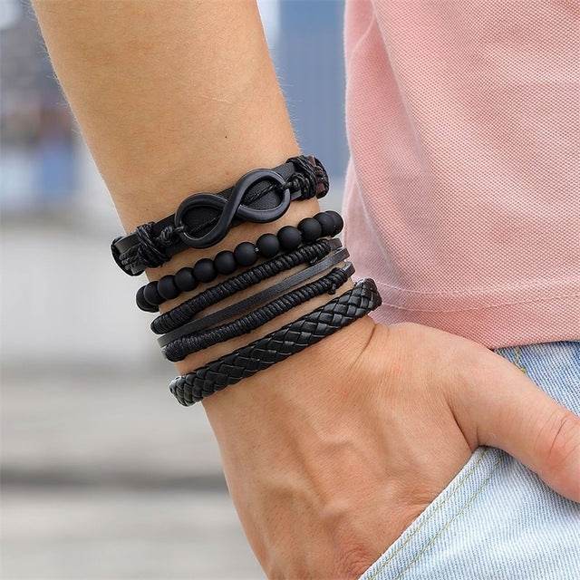 Vintage Leather Leaf Bangle Wristband Bracelet For Women Men - Mubimart