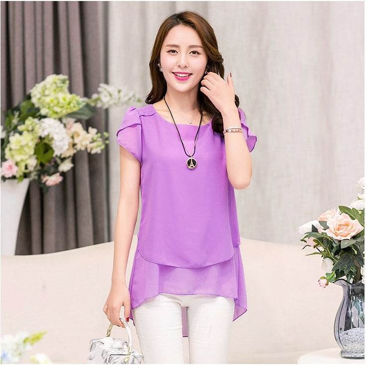 New Summer Women Blouse Loose Shirt O-Neck Chiffon Blouse Female Short Sleeve Blouse Plus Size 5XL Shirts Tops - Mubimart