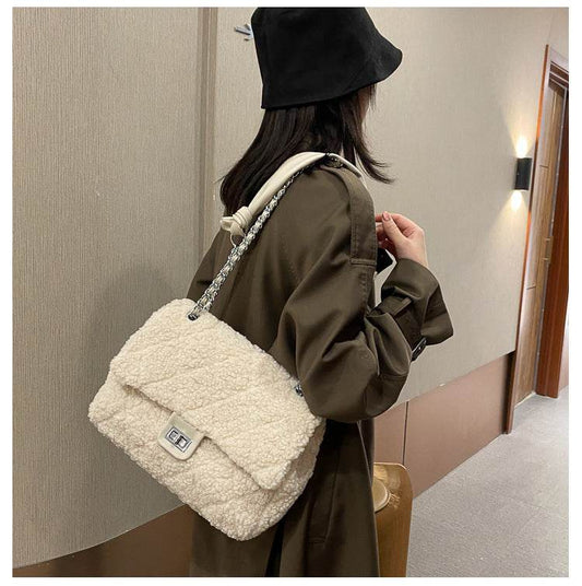 Large Capacity Lamb Hair Bag Women Messenger Bag - Mubimart