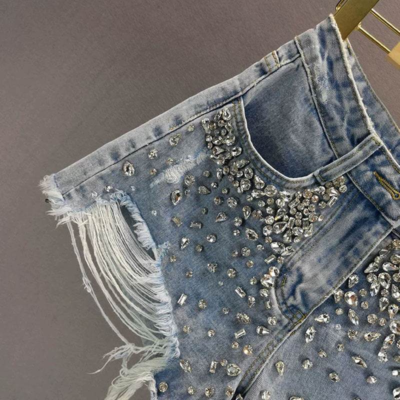 Fashion Holes Wide-leg Denim Shorts Women - Mubimart